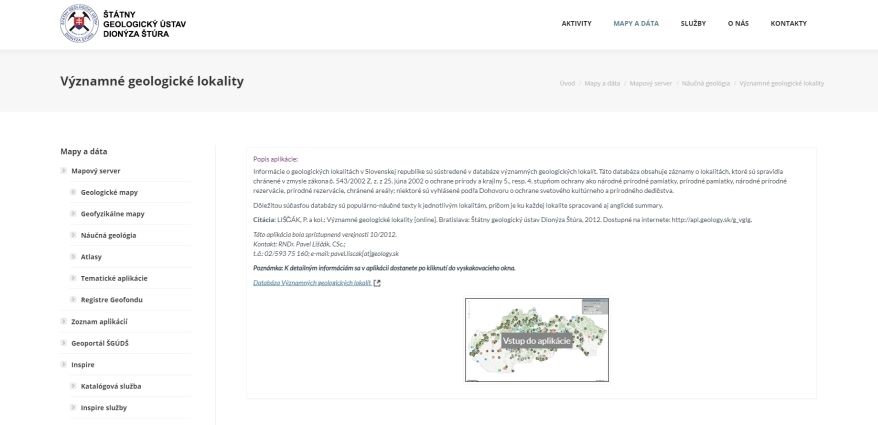 info o projekte databázy významných geologických lokalít